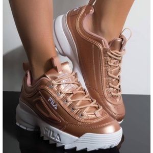 Fila Womens Metallic Rose Gold Disruptor sneakers